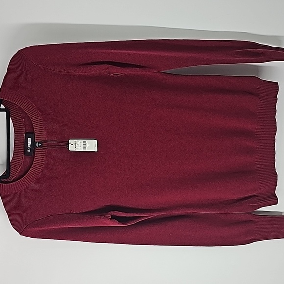 Express Cranberry Red Crew Neck Pullover Style Sweater w Ribbed Neck Wrist & Hem - Picture 6 of 10